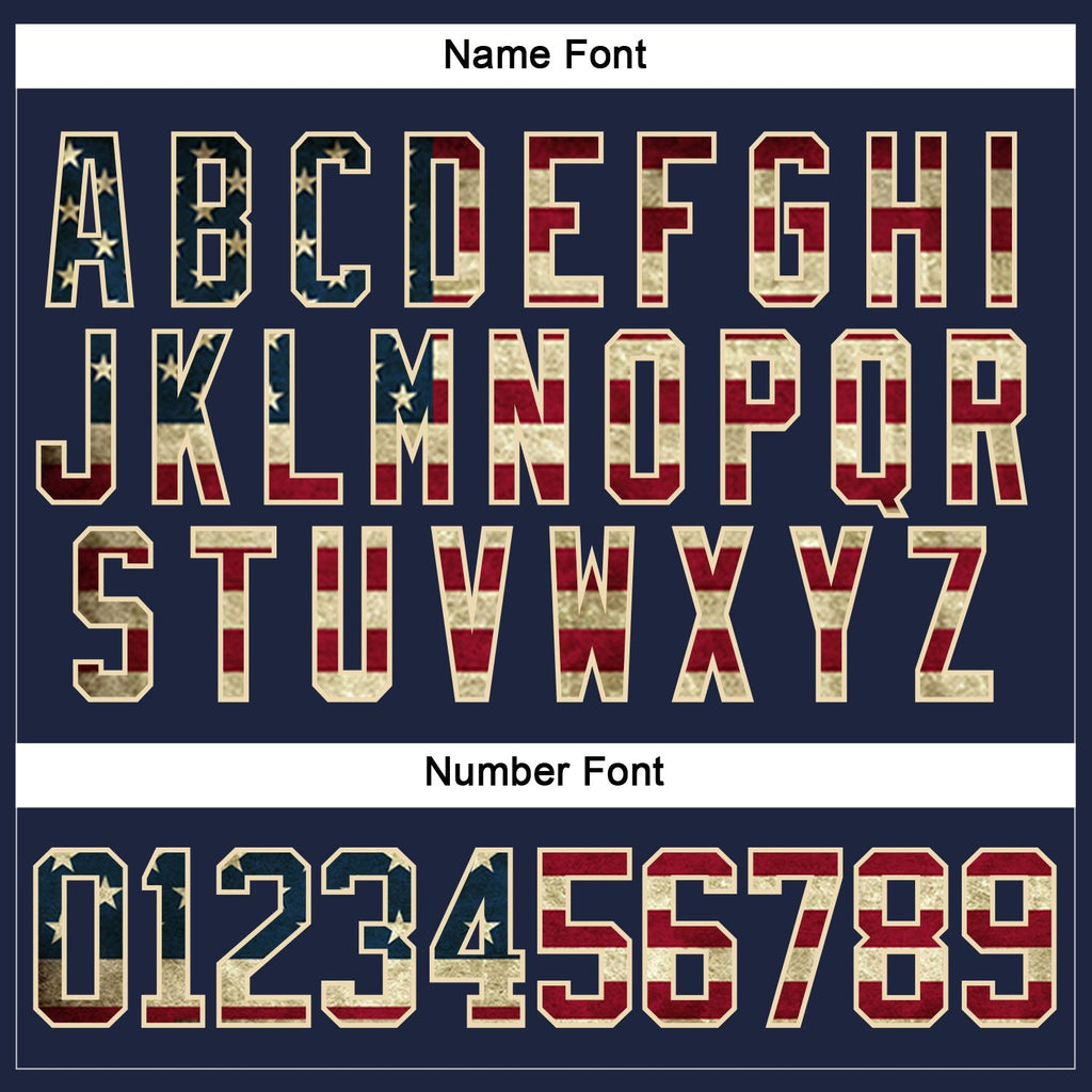 Custom Navy Vintage USA Flag Cream-Crimson Hockey Lace Neck Jersey photo 4