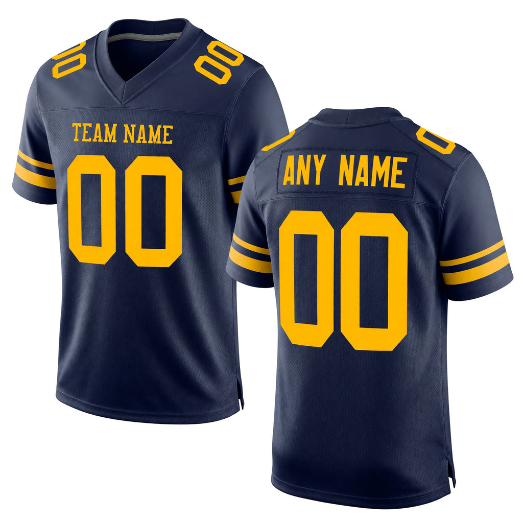Custom Navy Gold Mesh Authentic Football Jersey