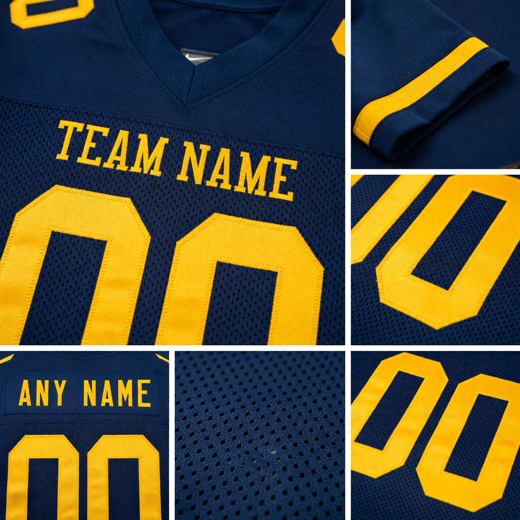Custom Navy Gold Mesh Authentic Football Jersey detail