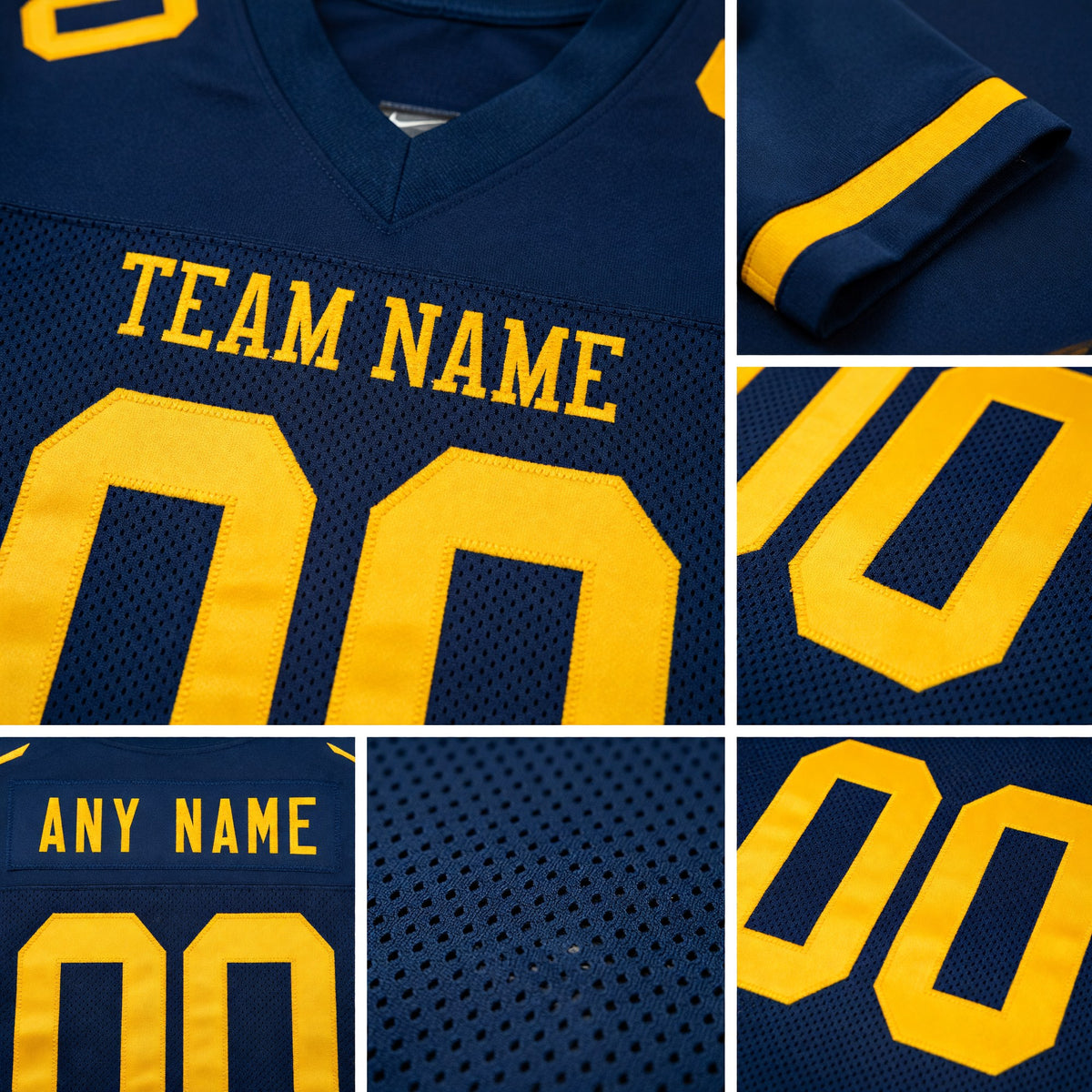 Custom Navy Gold Mesh Authentic Football Jersey detail