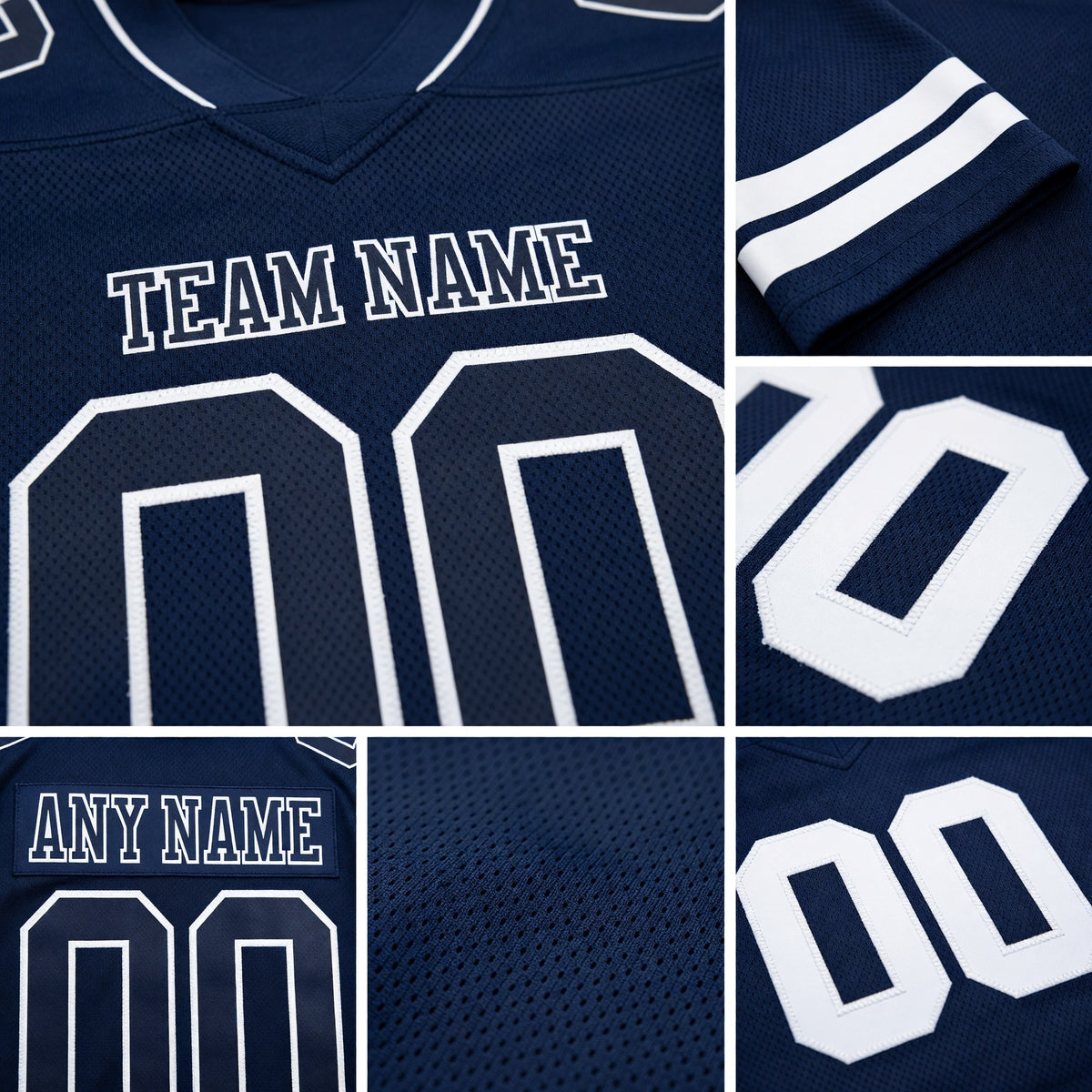 Custom Navy White Authentic Football Jersey detail