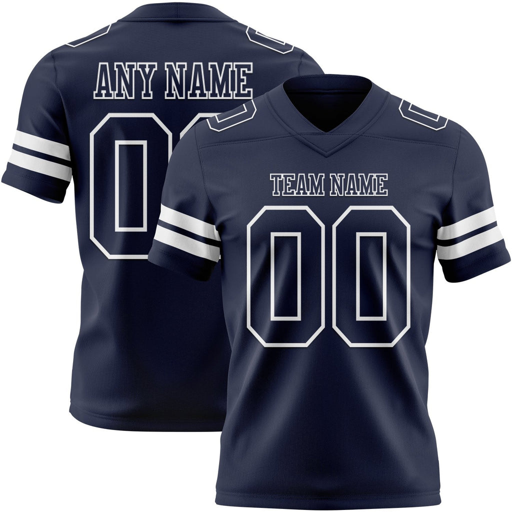 Custom Navy White Authentic Football Jersey photo 1
