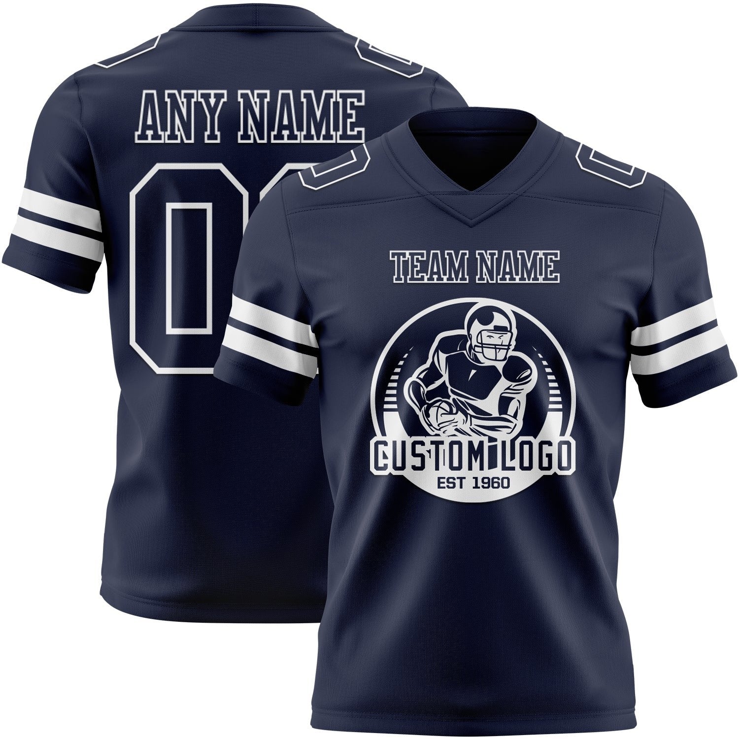 Custom Navy White Authentic Football Jersey photo 2