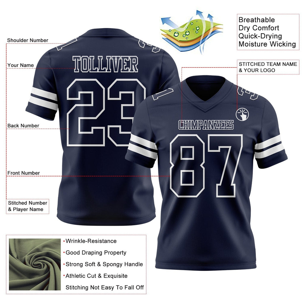 Custom Navy White Authentic Football Jersey photo 3