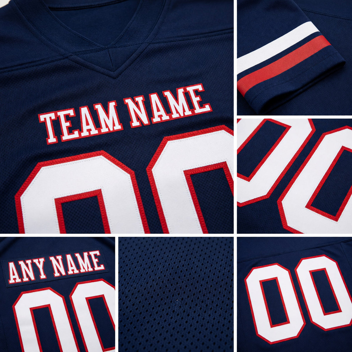 Custom Navy White-Red Authentic Football Jersey detail