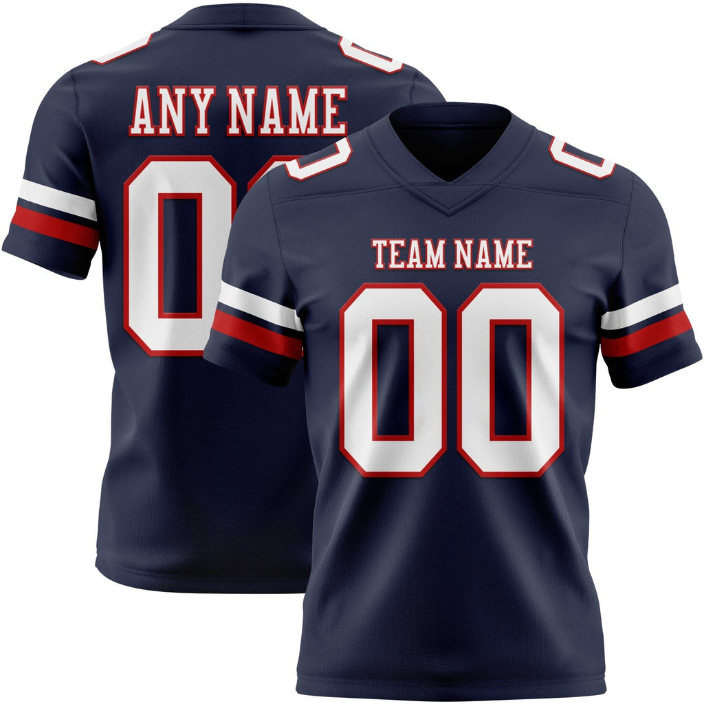 Custom Navy White-Red Authentic Football Jersey photo 1