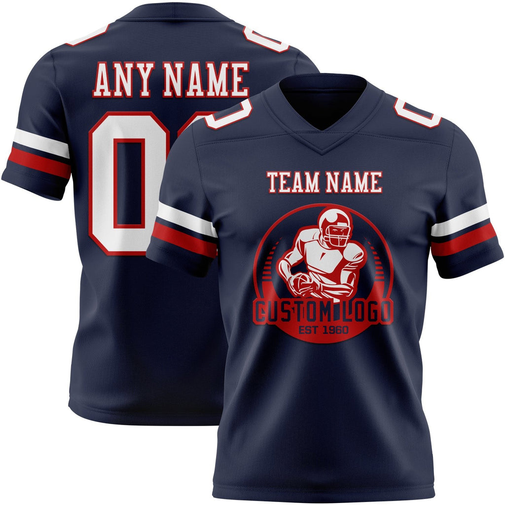 Custom Navy White-Red Authentic Football Jersey photo 2