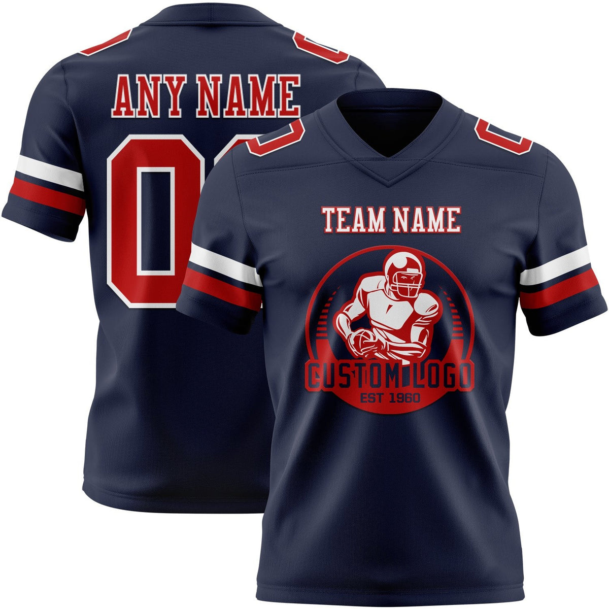 Custom Navy Red-White Authentic Football Jersey photo 2