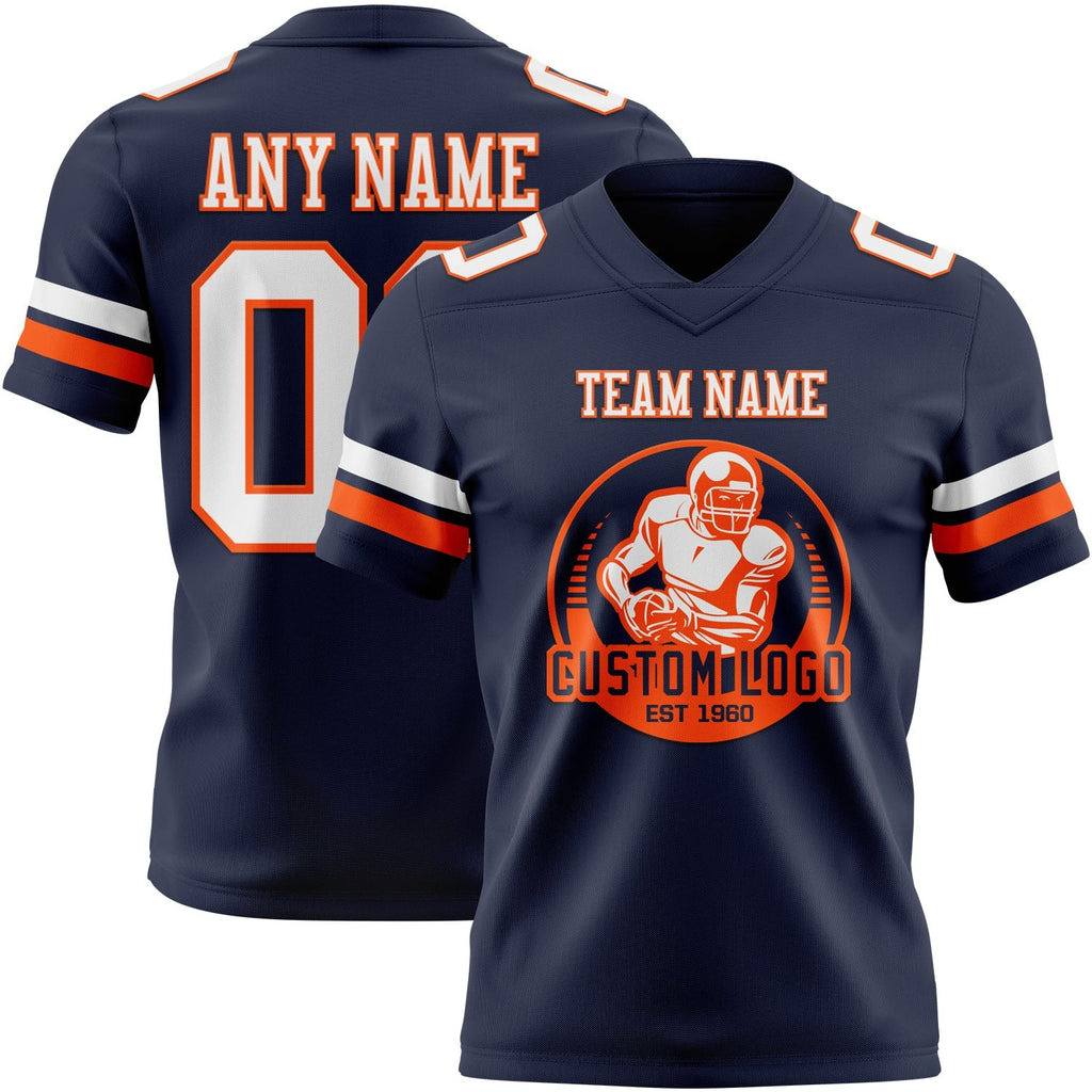 Custom Navy White-Orange Authentic Football Jersey photo 2