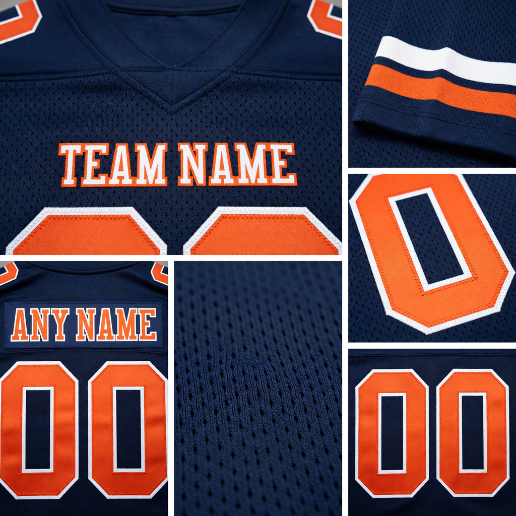 Custom Navy Orange-White Authentic Football Jersey detail