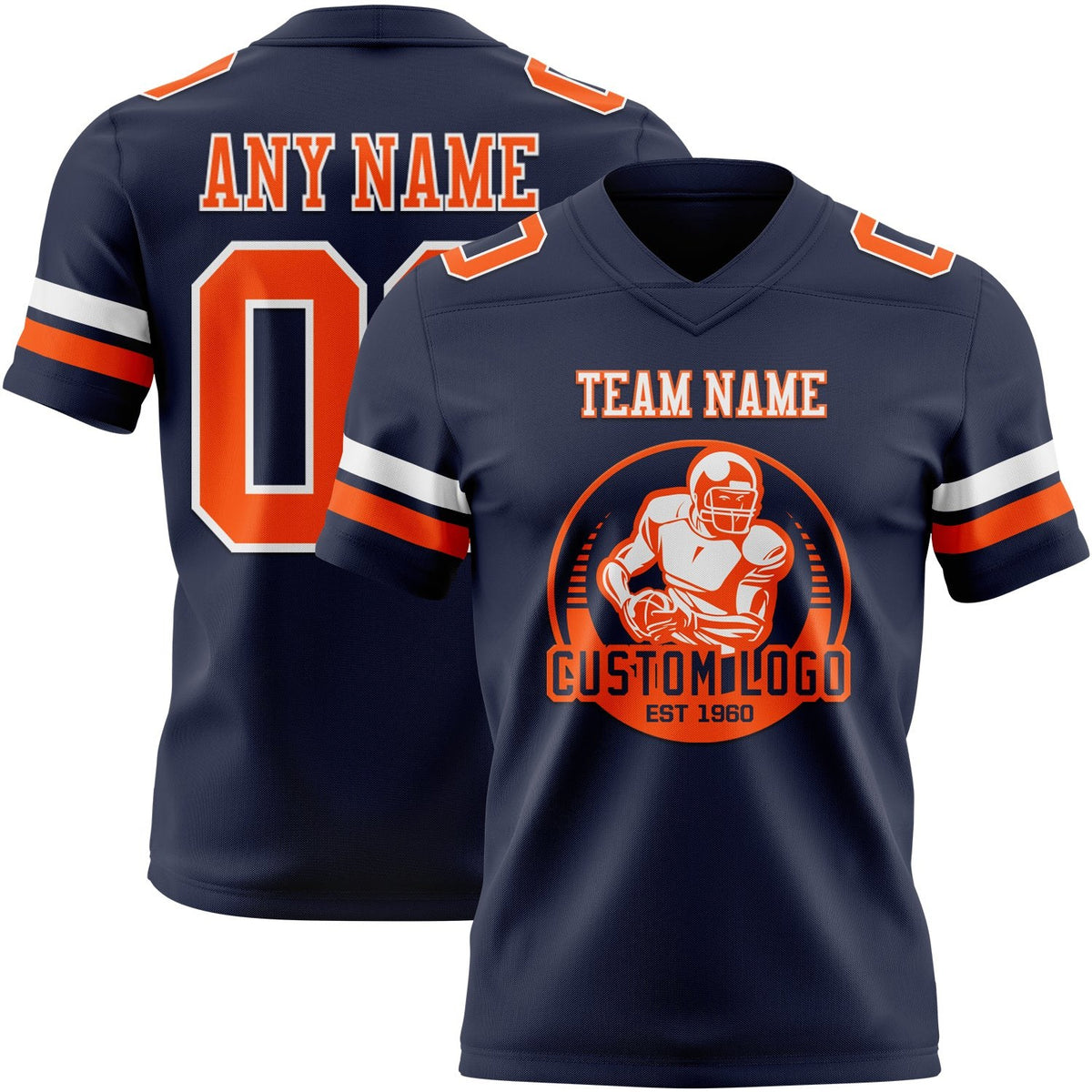 Custom Navy Orange-White Authentic Football Jersey photo 2