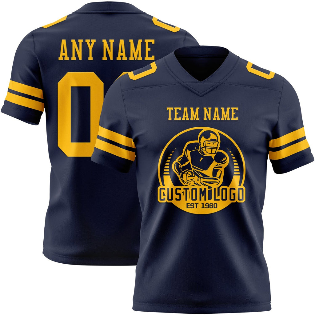 Custom Navy Gold Authentic Football Jersey photo 2