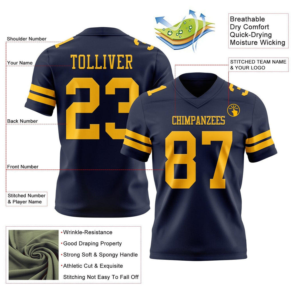 Custom Navy Gold Authentic Football Jersey photo 3