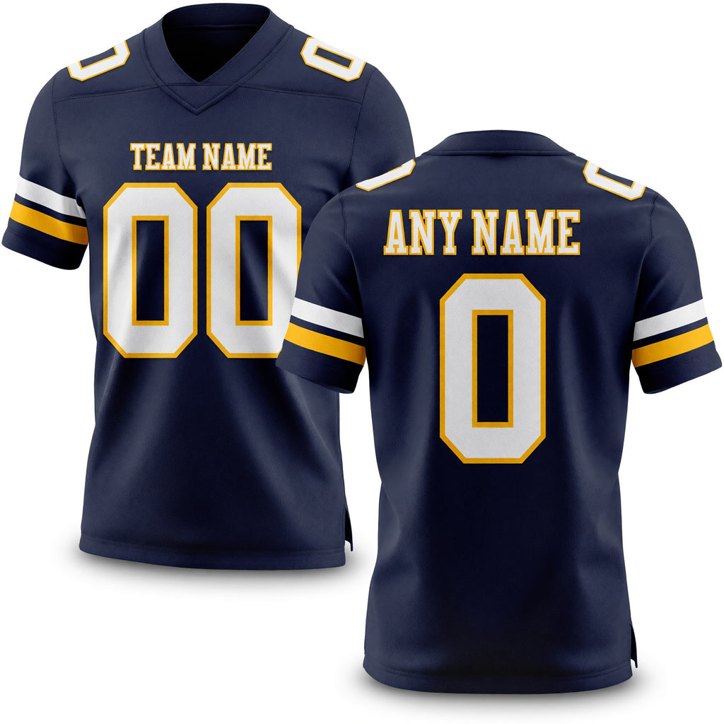 Custom Navy White-Gold Authentic Football Jersey