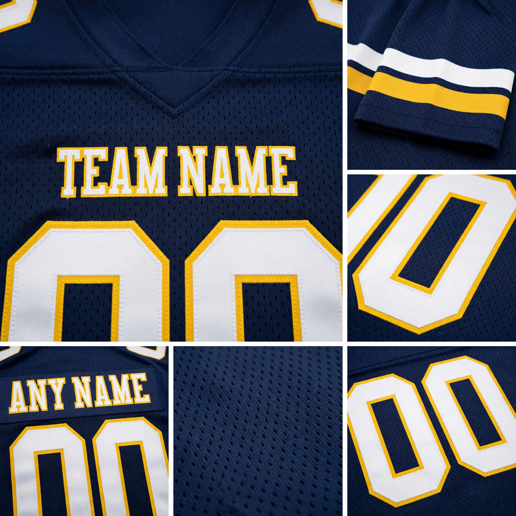 Custom Navy White-Gold Authentic Football Jersey detail