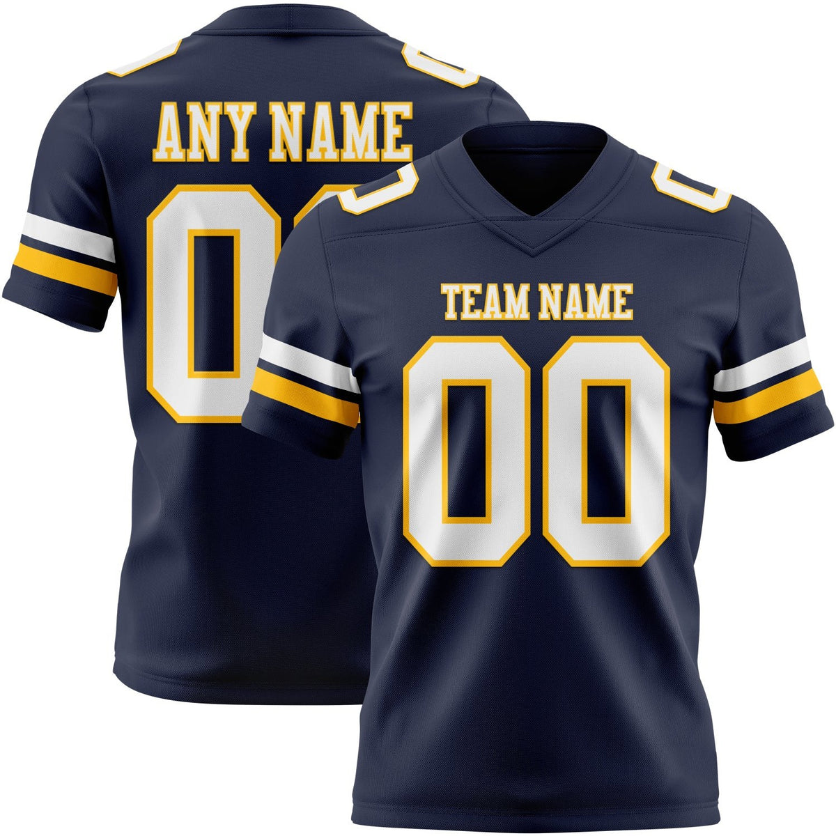 Custom Navy White-Gold Authentic Football Jersey photo 1