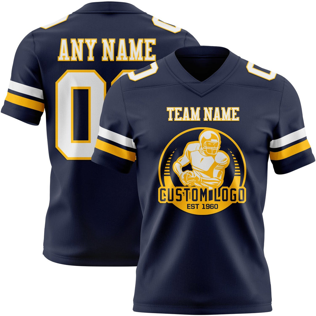 Custom Navy White-Gold Authentic Football Jersey photo 2