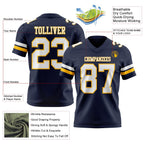 Custom Navy White-Gold Authentic Football Jersey photo 3