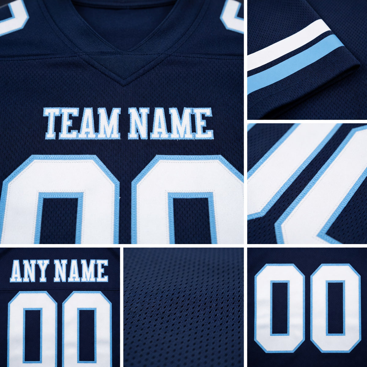 Custom Navy White-Light Blue Authentic Football Jersey detail