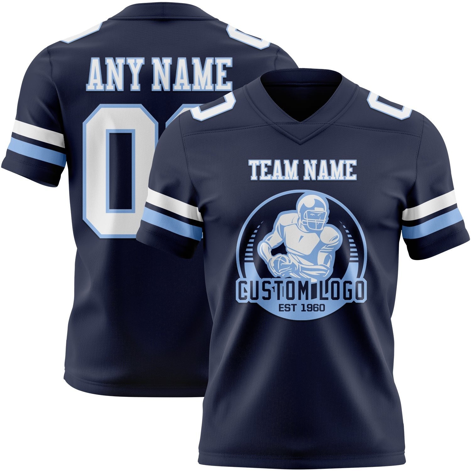 Custom Navy White-Light Blue Authentic Football Jersey photo 2