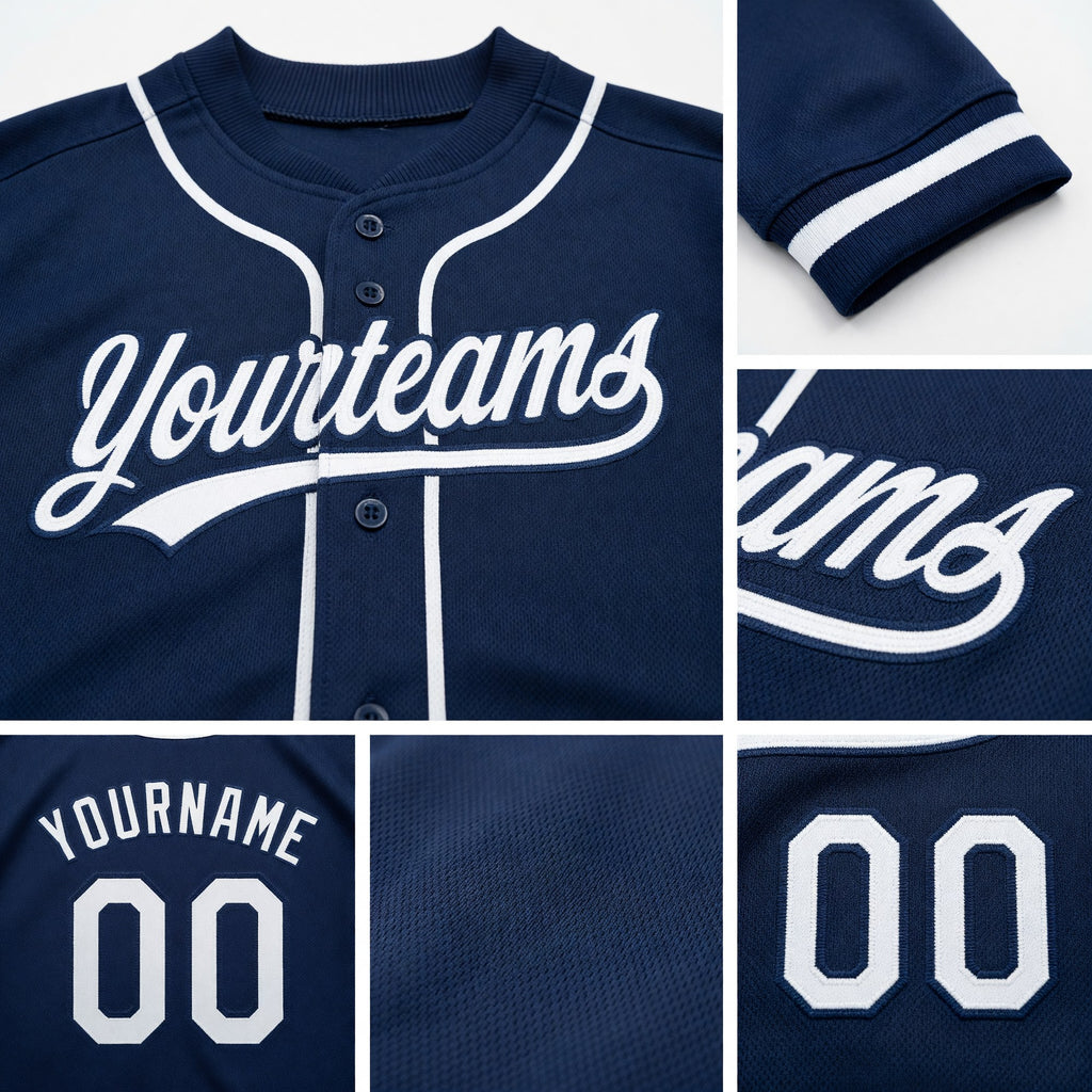 Custom Stitched Navy White Baseball Pullover Sweatshirt Hoodie detail