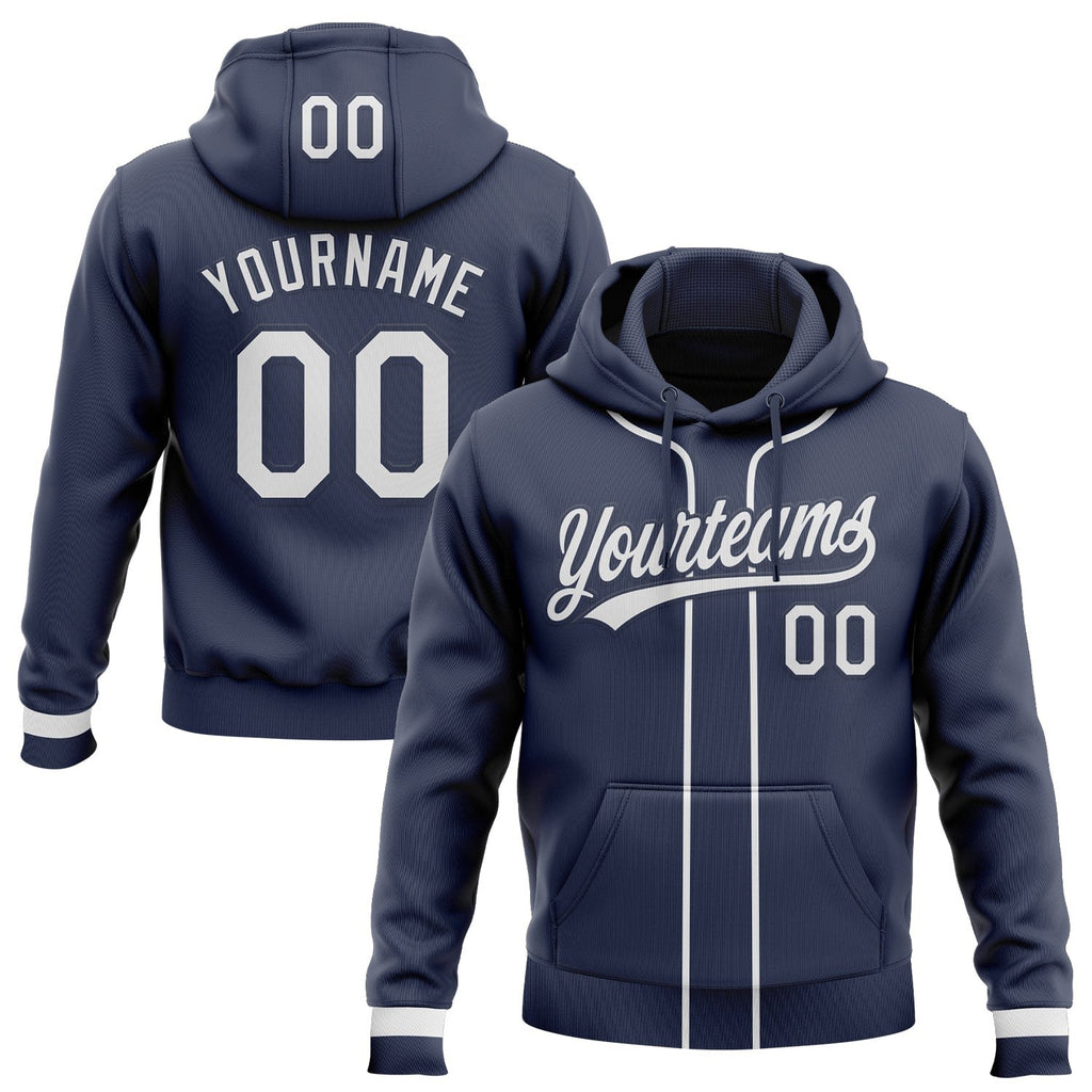 Custom Stitched Navy White Baseball Pullover Sweatshirt Hoodie photo 1