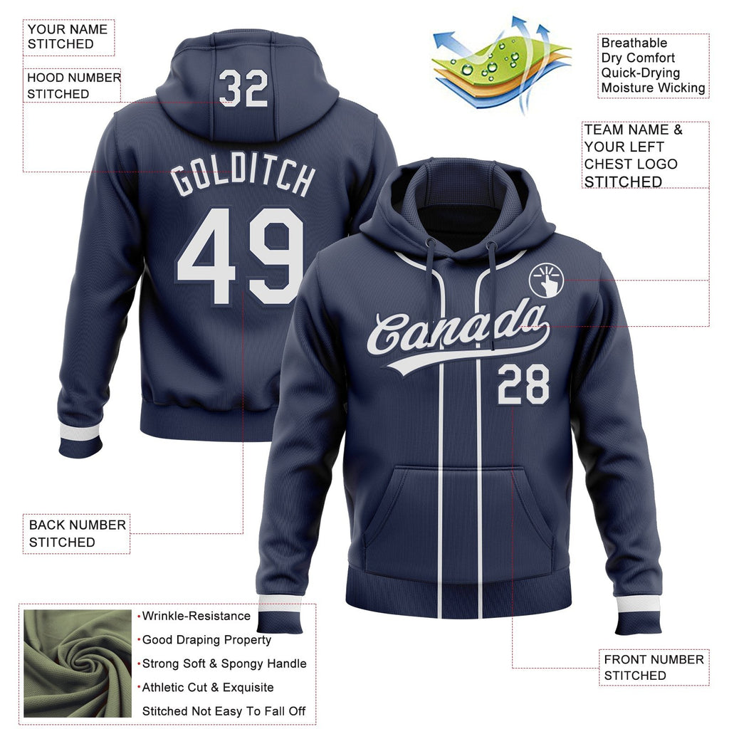 Custom Stitched Navy White Baseball Pullover Sweatshirt Hoodie photo 2