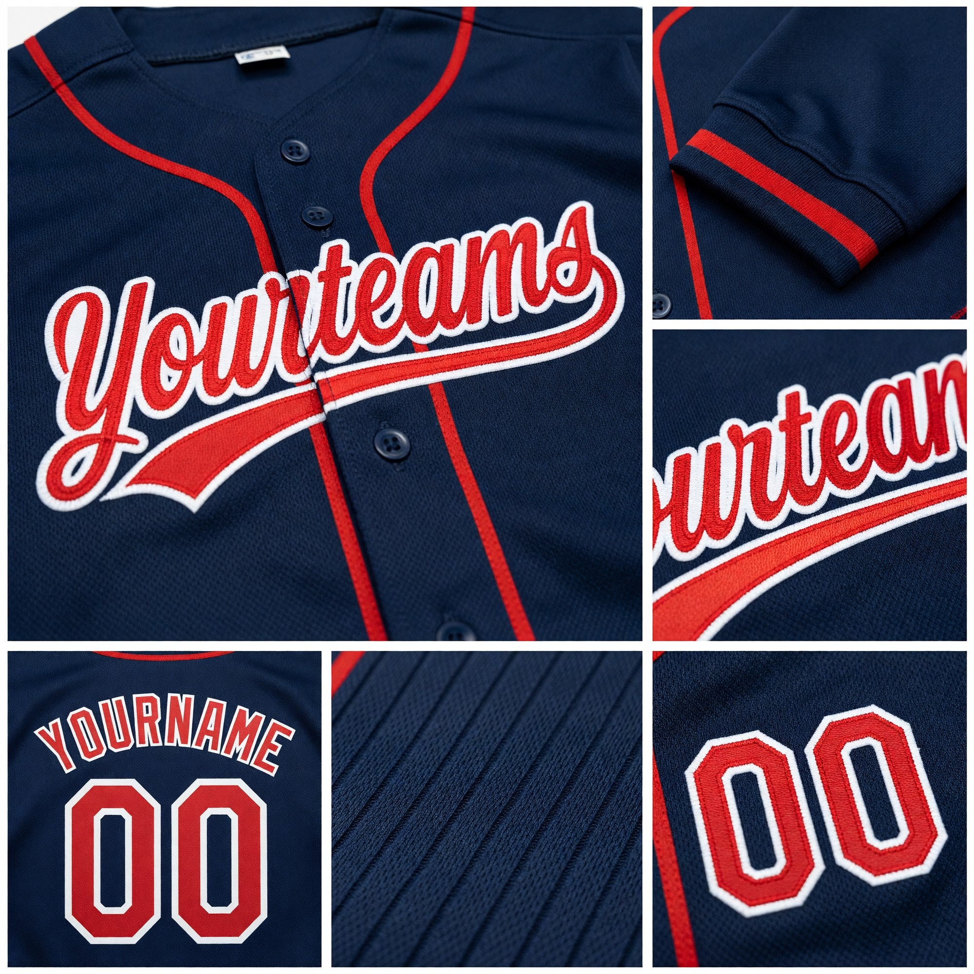 Custom Stitched Navy Red-White Baseball Pullover Sweatshirt Hoodie detail