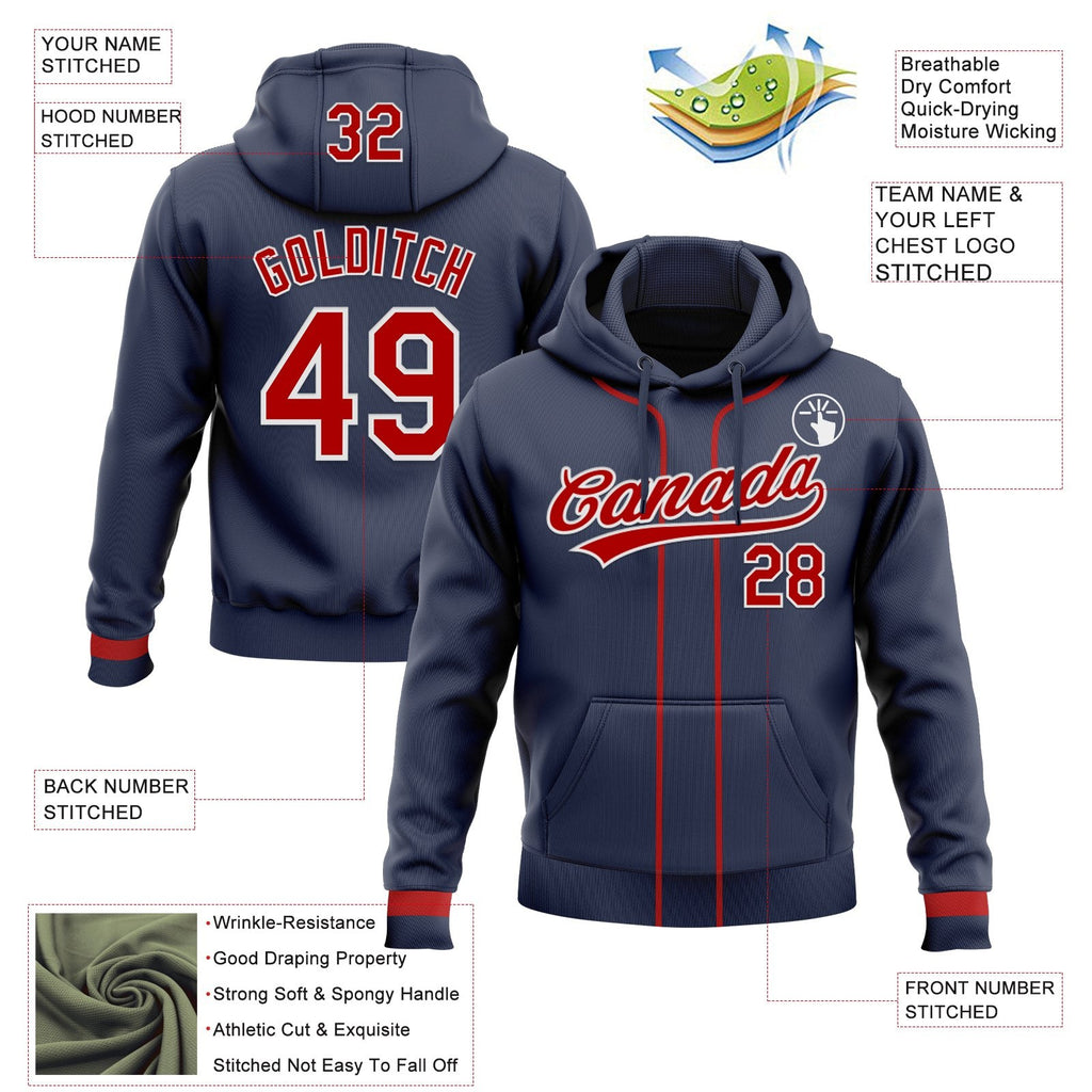Custom Stitched Navy Red-White Baseball Pullover Sweatshirt Hoodie photo 2