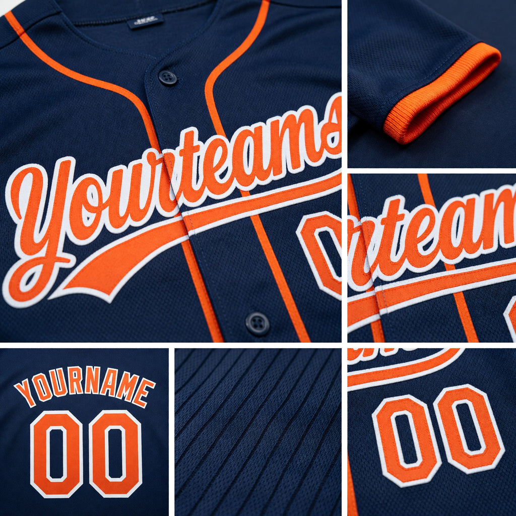 Custom Stitched Navy Orange-White Baseball Pullover Sweatshirt Hoodie detail