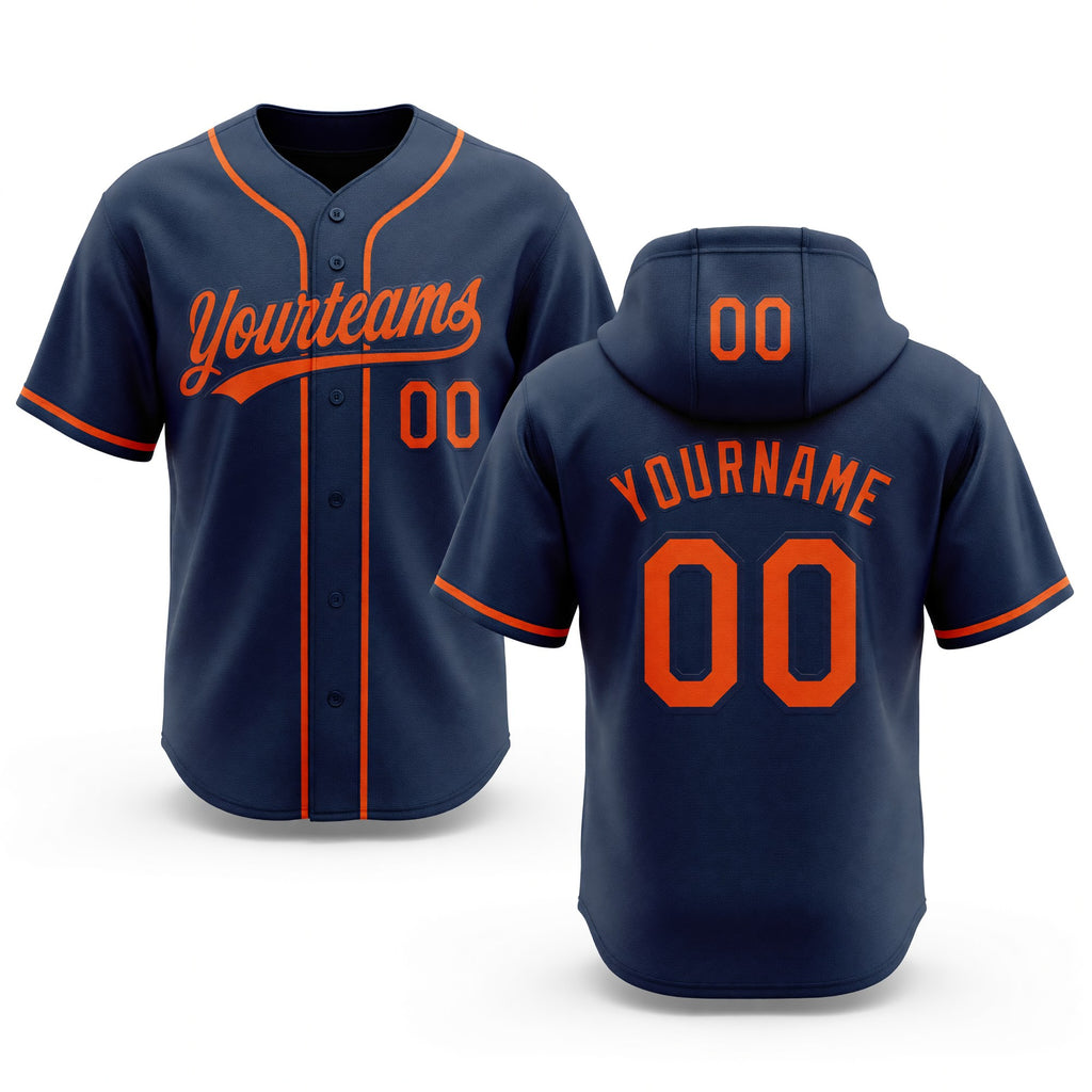 Custom Stitched Navy Orange Baseball Pullover Sweatshirt Hoodie