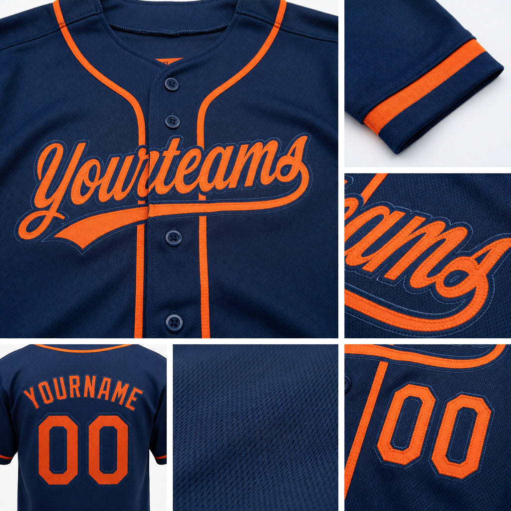Custom Stitched Navy Orange Baseball Pullover Sweatshirt Hoodie detail