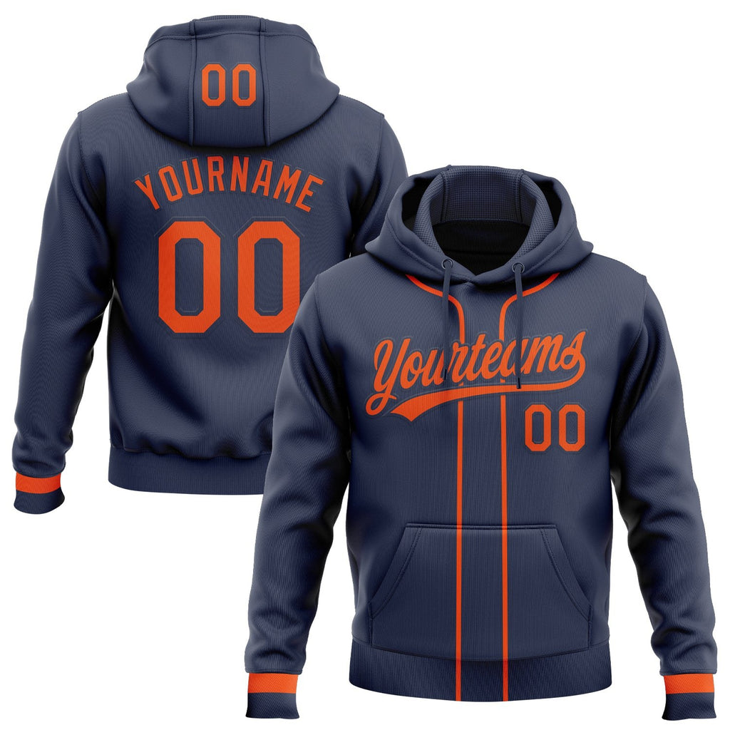 Custom Stitched Navy Orange Baseball Pullover Sweatshirt Hoodie photo 1