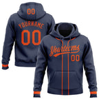 Custom Stitched Navy Orange Baseball Pullover Sweatshirt Hoodie photo 1