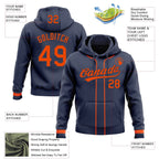 Custom Stitched Navy Orange Baseball Pullover Sweatshirt Hoodie photo 2