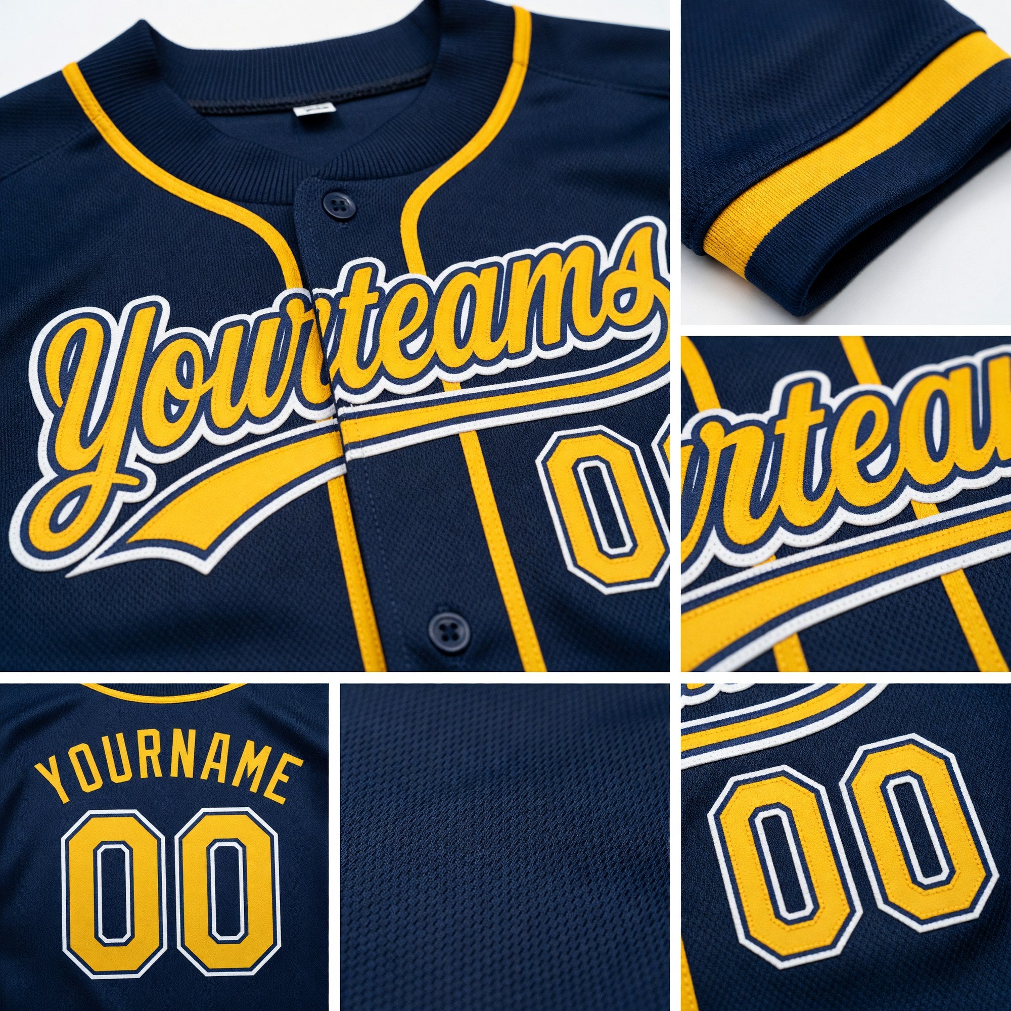 Custom Stitched Navy Gold-White Baseball Pullover Sweatshirt Hoodie detail