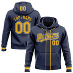 Custom Stitched Navy Gold-White Baseball Pullover Sweatshirt Hoodie photo 1