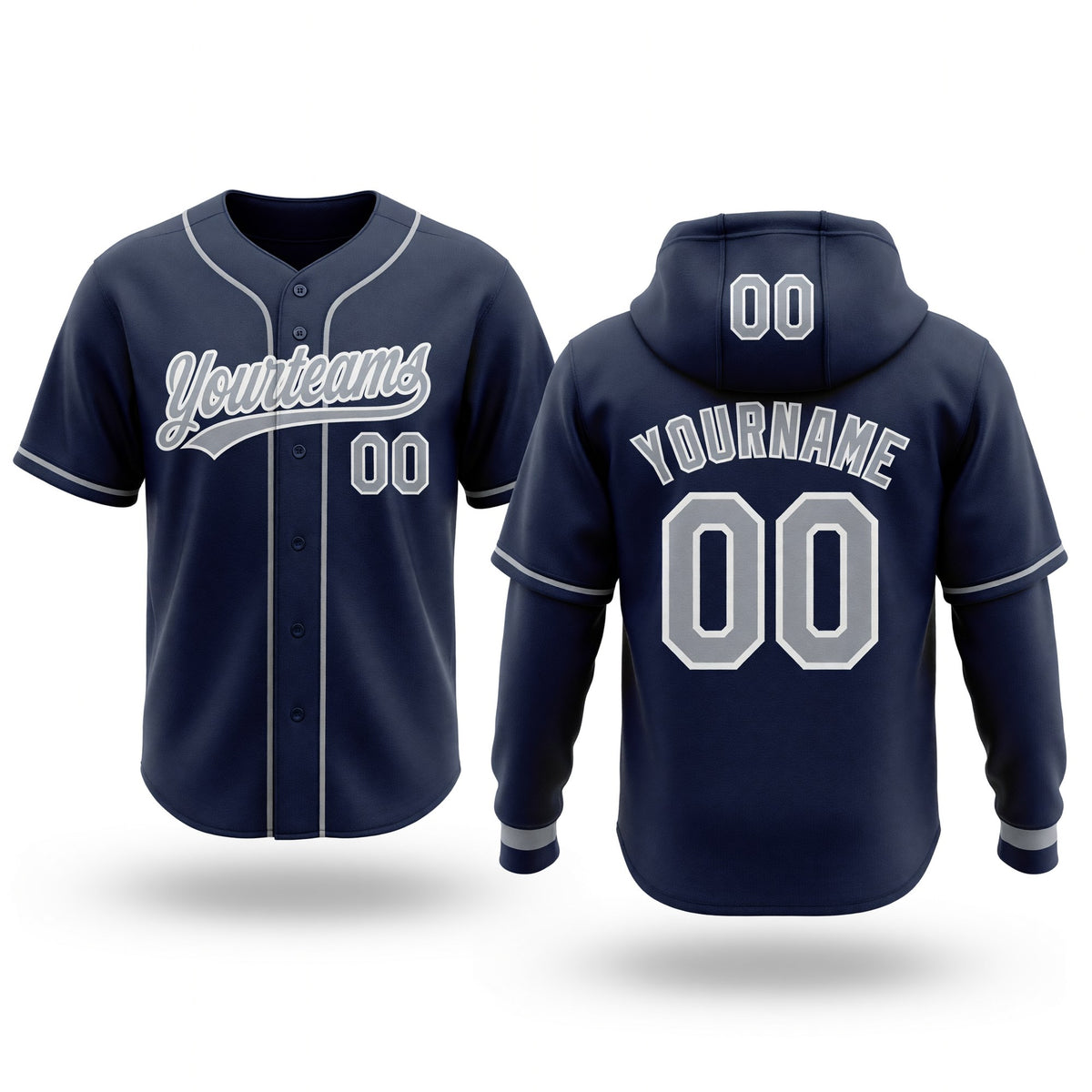 Custom Stitched Navy Gray-White Baseball Pullover Sweatshirt Hoodie