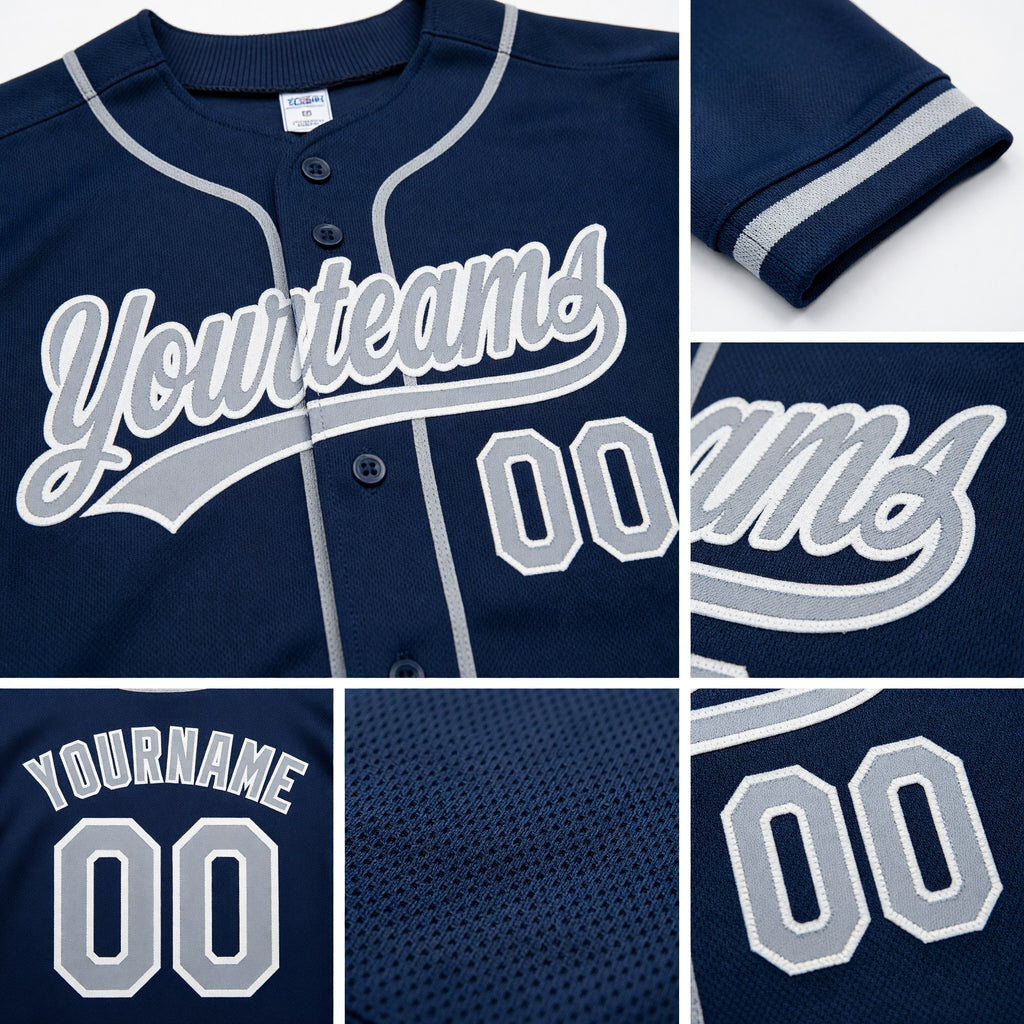 Custom Stitched Navy Gray-White Baseball Pullover Sweatshirt Hoodie detail