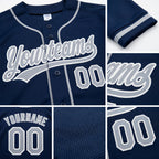 Custom Stitched Navy Gray-White Baseball Pullover Sweatshirt Hoodie detail