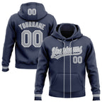Custom Stitched Navy Gray-White Baseball Pullover Sweatshirt Hoodie photo 1