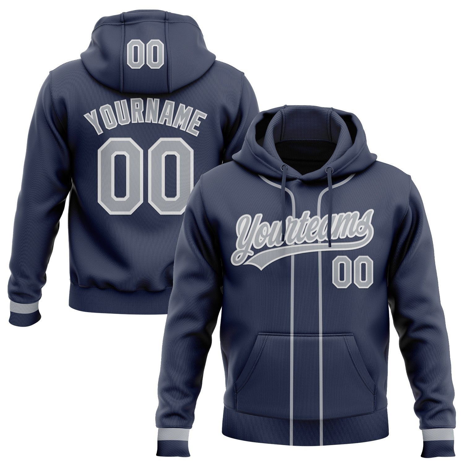 Custom Stitched Navy Gray-White Baseball Pullover Sweatshirt Hoodie photo 1