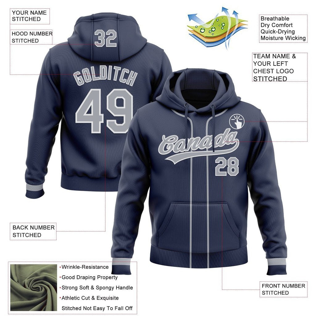 Custom Stitched Navy Gray-White Baseball Pullover Sweatshirt Hoodie photo 2