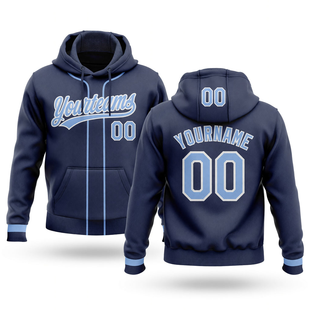 Custom Stitched Navy Light Blue-White Baseball Pullover Sweatshirt Hoodie