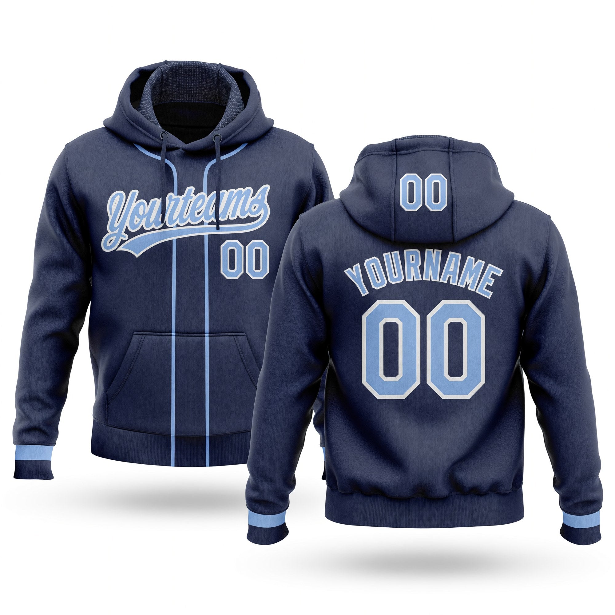 Custom Stitched Navy Light Blue-White Baseball Pullover Sweatshirt Hoodie