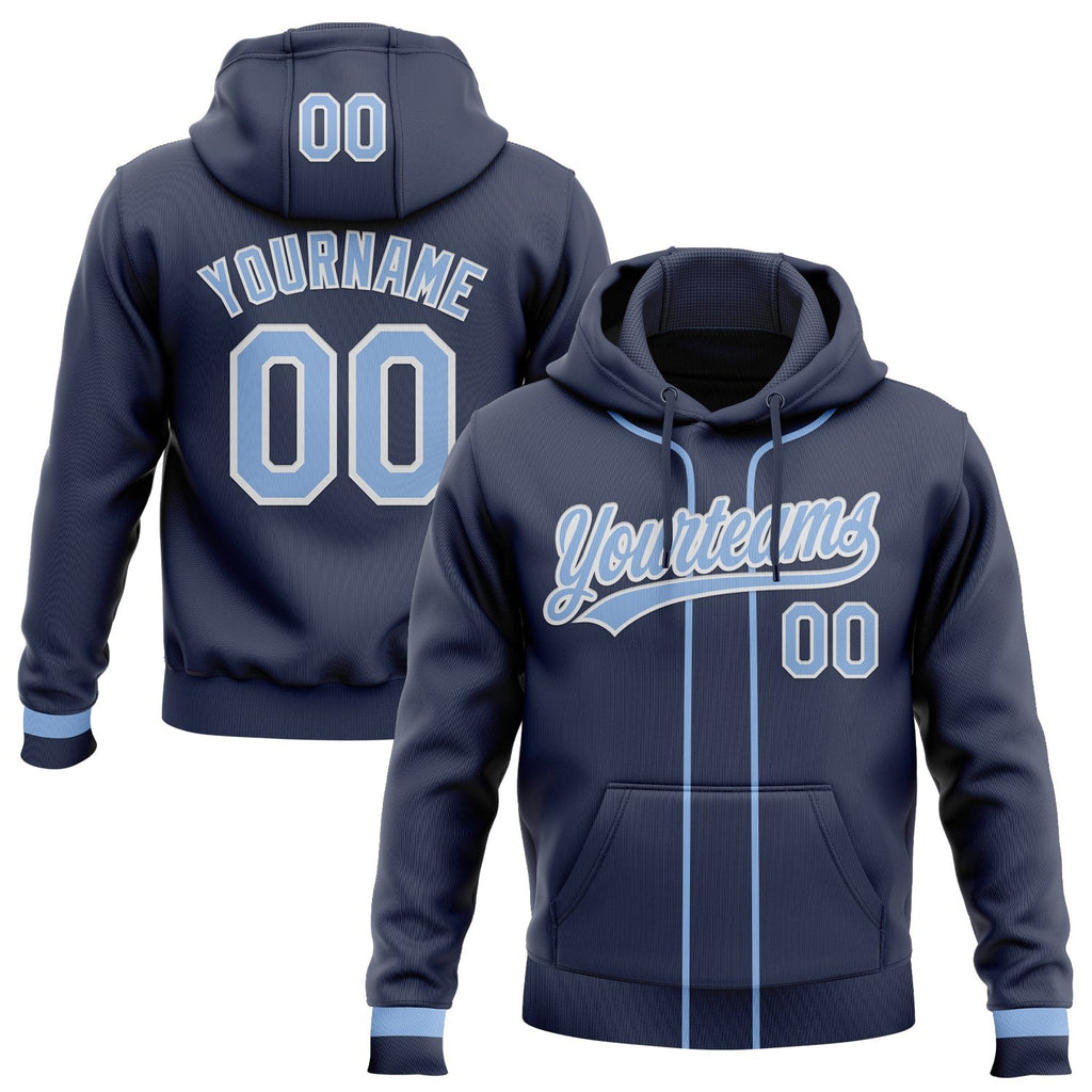 Custom Stitched Navy Light Blue-White Baseball Pullover Sweatshirt Hoodie photo 1
