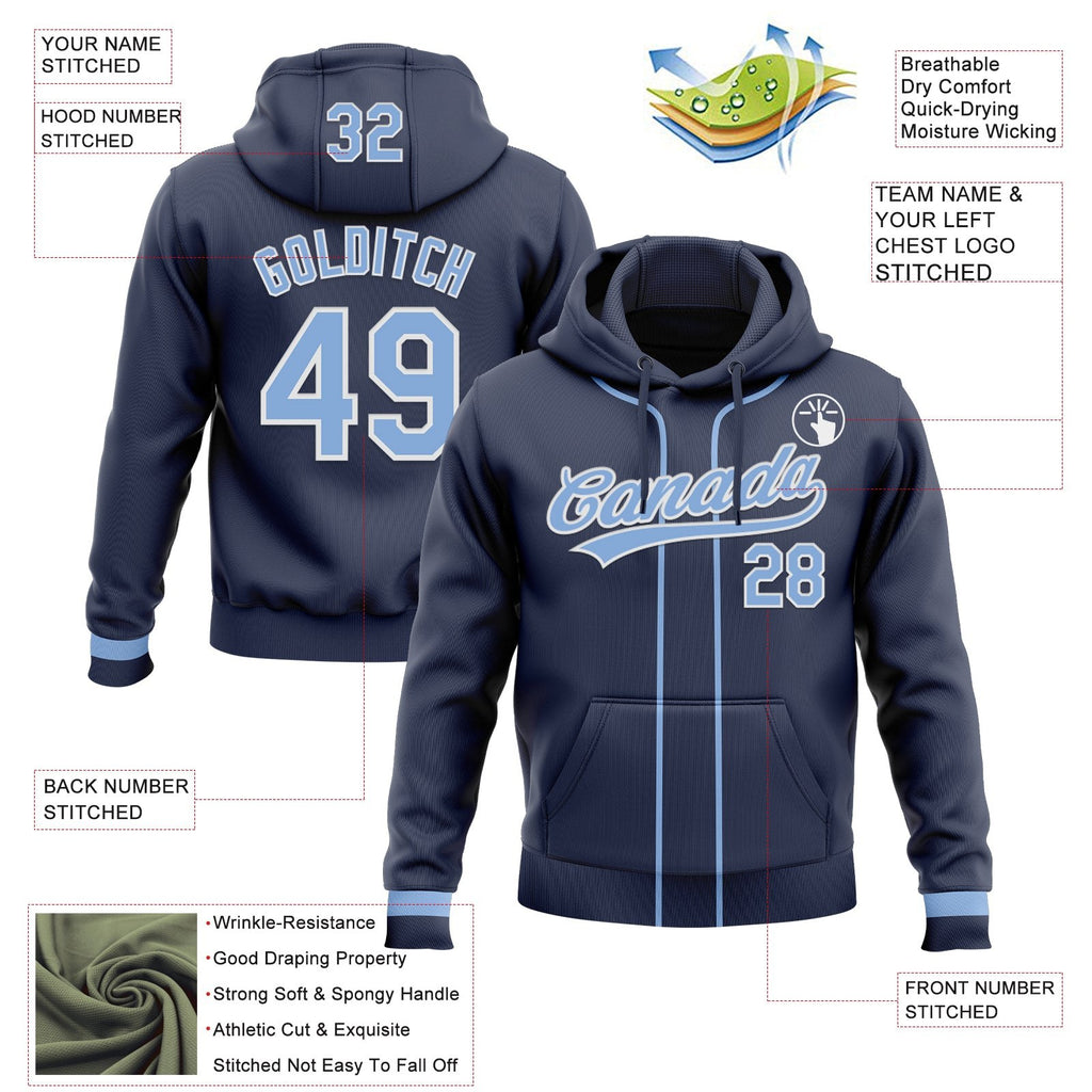 Custom Stitched Navy Light Blue-White Baseball Pullover Sweatshirt Hoodie photo 2