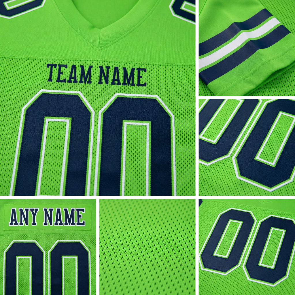 Custom Neon Green Navy-White Mesh Authentic Football Jersey detail