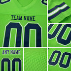 Custom Neon Green Navy-White Mesh Authentic Football Jersey detail