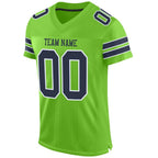 Custom Neon Green Navy-White Mesh Authentic Football Jersey photo 2